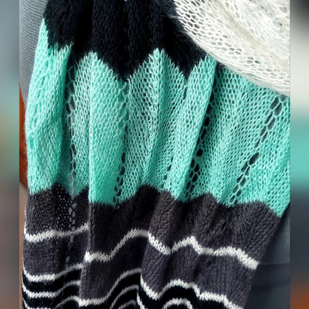 * Chevron Soft Knit Scarf In Black, White, Mint, Gray Lightweight, Like New